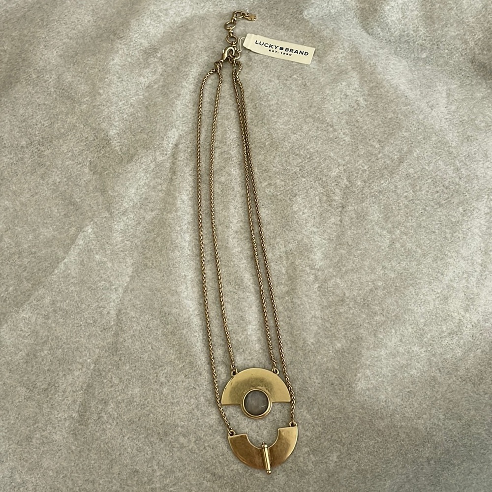 NWT Lucky Brand Goldtone Double Strand Gray Stone Geometric Necklace